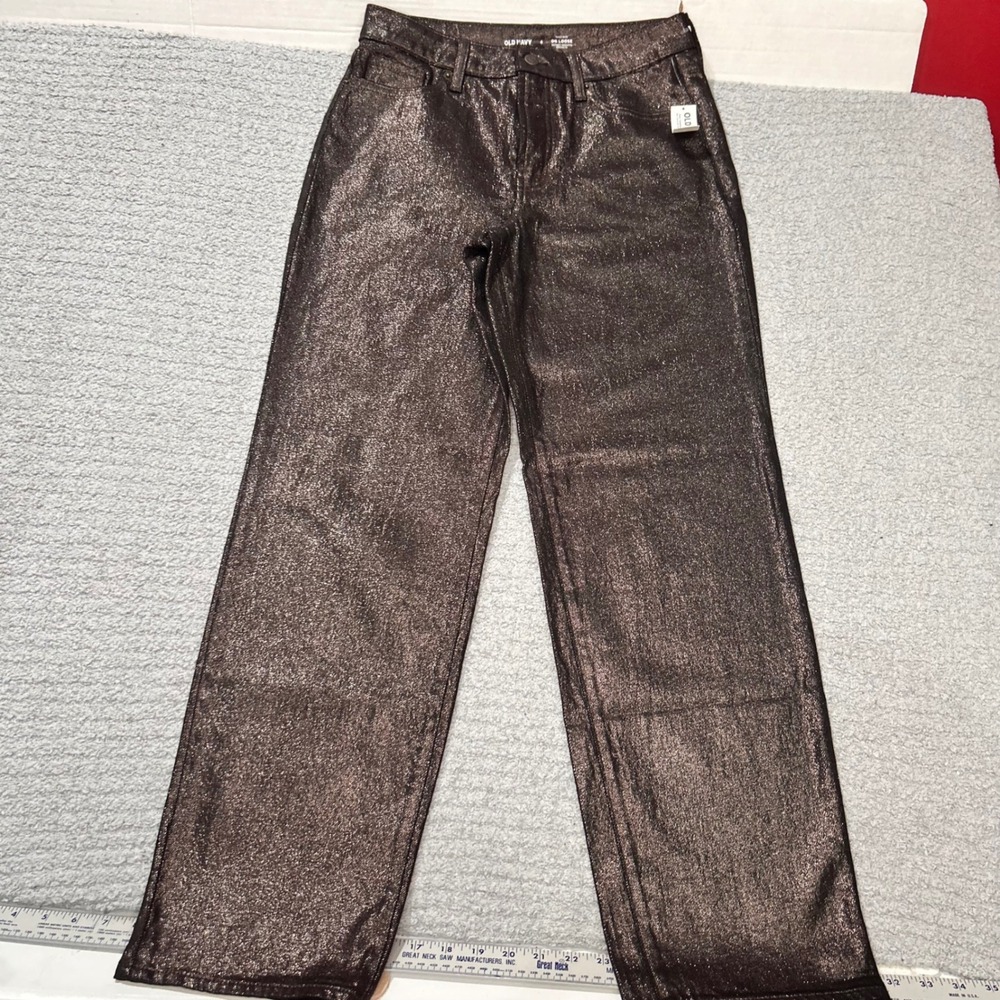 Old‎ Navy OG Loose Straight Jeans 4 Black Shine Y2K Cybercore Metallic Skater